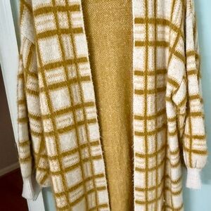 Anthropologie Yellow and Cream Plaid Cardigan